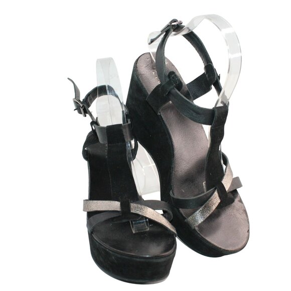 Barneys New York Womens Sz 40 Black Strappy Open Toe Leather Platform Sandals  - Picture 2 of 12